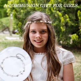 EYQV Holy Communion Gifts for Girls, Virgin Mary Cross Bracelet, First Holy Communion Gifts for Girls, Presents for Sister Daughter Granddaughter Niece