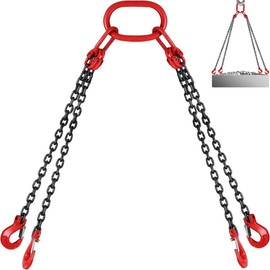 VEVOR Chain Sling, Max 11000 lbs Weight Capacity, G80 Lifting Chain with Grab Hooks, DOT Certified, Blackening Coating Manganese Steel & Adjustable Length, for Dock Factory Construction Site:_5/16" x 5' with 4 Legs - 6600 lbs/3T
