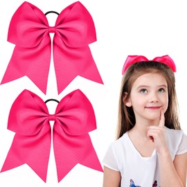 2 Packs Jumbo Cheerleading Bow 8 Inch Cheer Hair Bows Large Cheerleading Hair Bows with Ponytail Holder for Teen Girls Softball Cheerleader Outfit Uniform (Deep Rose Red)