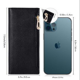 Tipmile Ultra Slim Wallet for Women Bifold Leather RFID Blocking Credit Card Holder Ladies Womens Wallet with Zip Pocket, Black