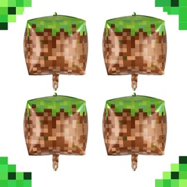 Gleemix 4 Stück Boden Pixel Luftballon Geburtstagsdeko, Riese Pixel Game-Thema Folienballon, Gamer Kindergeburtstag Jungen, Geburtstag Jungen Folienballon Spiel Gamer Ballon Deko Geburtstag Party Deko