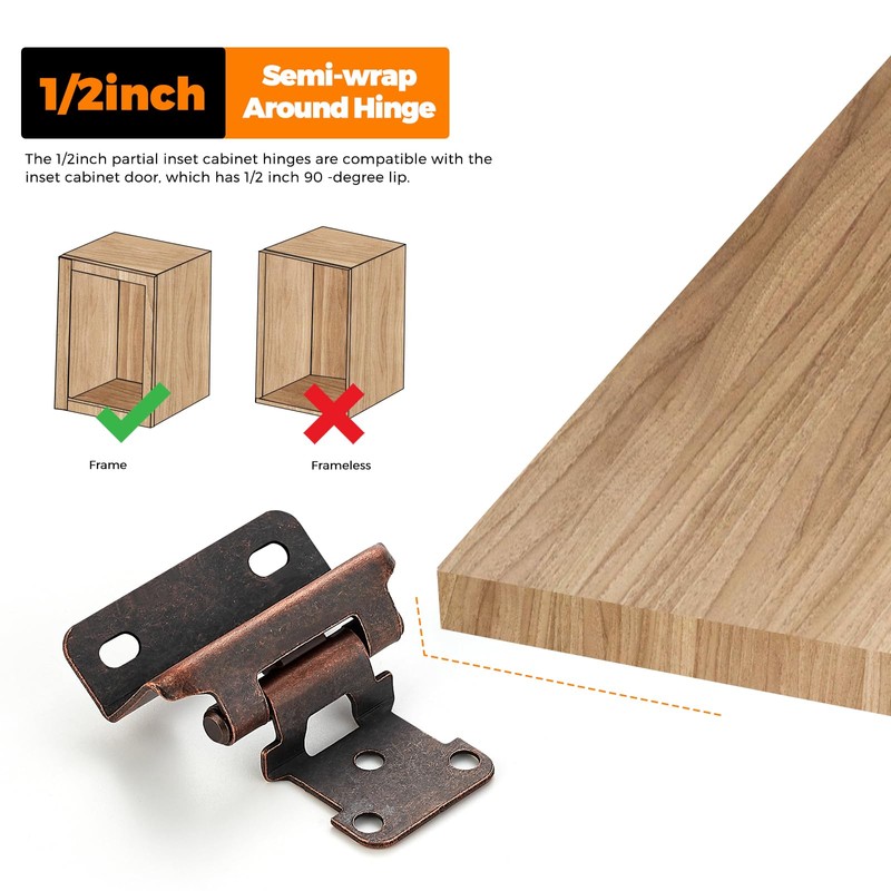 Ravinte 10 Pack 5 Pairs Semi-Overlay 1/2 inch Self-Closing Face