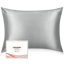 Adubor Silk Pillowcase for Hair and Skin with Hidden Zipper, Both Sides 23 Momme Silk Pillow Case, Queen Size 20×30 inches, Dark Grey, 2PCS