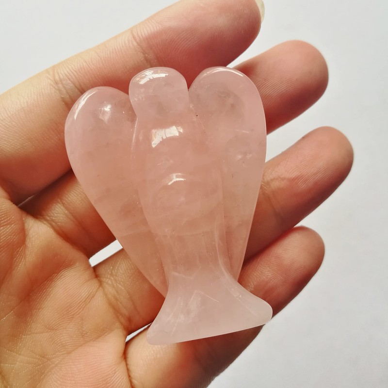 Manekieko Natural Rose Quartz Guardian Angel Statue, 50 mm Hand