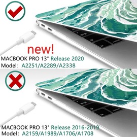 Batianda for 2022 MacBook Pro 13 inch Case M2 Chip 2021 2020 Release Model: A2338 M1/A2289/A2251, Plastic Hard Shell Case with Keyboard Cover Screen Protector for MBP 13" with Touch Bar (Wave)