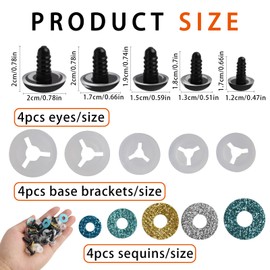 Anrbb 20pcs Glitter Eye Beads, 12/14/16/18/20mm Safety Eye Beads for Animal Crochet DIY Craft Eye Beads, Oval Removable Eye Beads, Animal Eye Safety Eye Beads 16mm