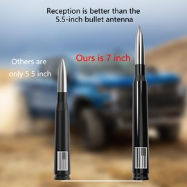 Car Truck Bullet Antenna with Tire Valve Caps American Flag Universal Short Replacement for GMC Sierra Chevy Silverado Dodge Ram 1500 2500 3500 Ford F150 F250 F350 Super Duty Raptor Accessories Silver