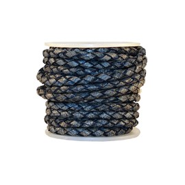 Cords Craft Cordón de piel trenzado de 3 mm para hacer joyas, cordón de piel trenzado redondo Bolo, pulseras, collares, manualidades, proyectos de pasatiempos, azul clásico, rollo de 5 metros = 5.46 yardas