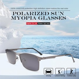 Polarized Nearsighted Sunglasses Tinted Gray for Men Women Myopia Distance Driving Glasses Shortsighted Eyeglasses Blue Light Blocking UV400 Protection Outdoor Shades Full-Rim Frame Anti Glare Eyewear