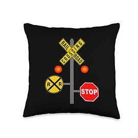 Funny Railroad Crossing Sign Gift For Men Cool Train Lover Throw Pillow