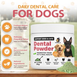 PAWFALLS Dental Powder for Dogs & Cats – Natural Plaque & Tartar Remover – Fights Bad Breath – Probiotic Oral Care Supplement Chicken Flavour