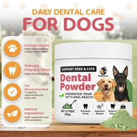 PAWFALLS Dental Powder for Dogs & Cats – Natural Plaque & Tartar Remover – Fights Bad Breath – Probiotic Oral Care Supplement Chicken Flavour