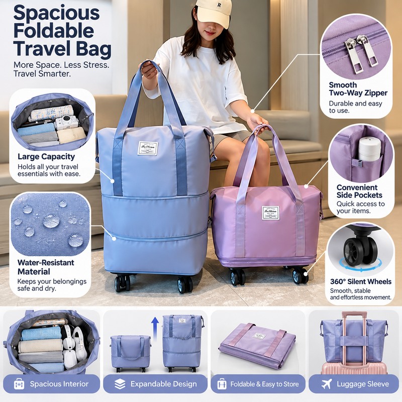 Rolling Travel Storage Bag for Trips – Foldable Adjustable Design