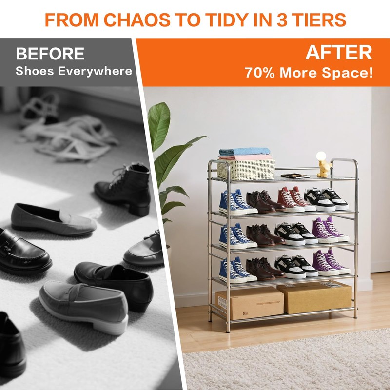 TAO ONE 4-Tier Stainless Steel Shoe Rack, Heavy Duty Metal