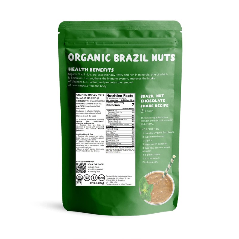 Food to Live - Organic Brazil Nuts, 2 Pounds Non-GMO,