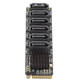 Jectse M.2 to SATA3.0 Adapter Card, 6Gbps M.2 PCIE to SATA Expansion Card, ASM1166 Chip Heat Dissipation 6 Port Expansion Interface Card with Smart Indicator