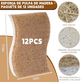 12PCS Esponja para Trastes Naturales, Esponja Trastes EcolóGicas, Esponjas para Trastes Doble Cara, Antirayaduras, Secado Rápido, Ideal para Hogar y C