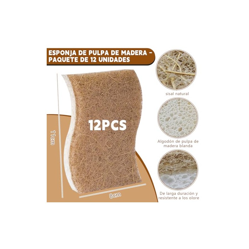 12PCS Esponja para Trastes Naturales, Esponja Trastes EcolóGicas, Esponjas para