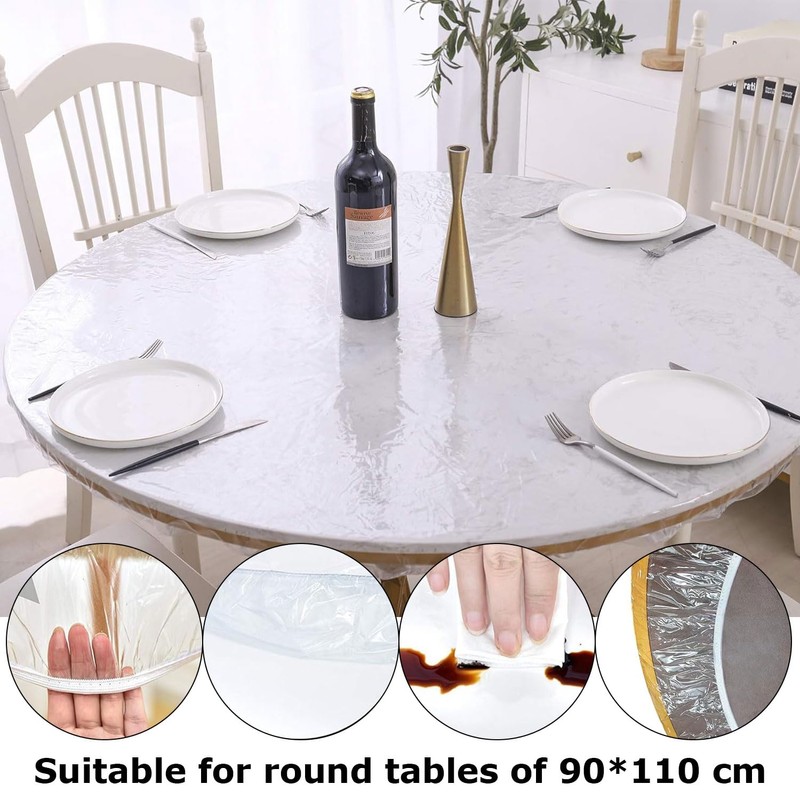 Srvauyea 90-110CM Round Table Cloth,Round Transparent Elastic, Edged Tablecloth, Waterproof