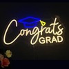 Congrats Grad Neon Sign with Graduation Cap, Warm White Grad