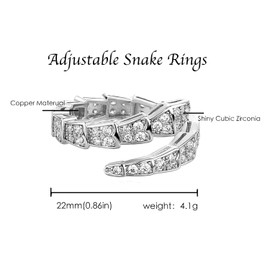 Snake Rings Cubic Zirconia Rings for Women Diamond Rings Open Adjustable Ring Vintage Snake Promise Rings SIlver Gold Statement Rings For Lady Women Birthday Anniversary Valentine's Day Gift