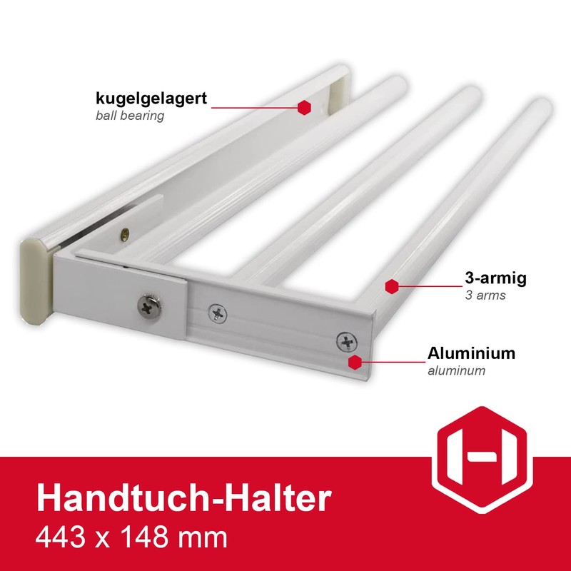 Gedotec Hostel Towel Rail Extendible 1 Arm 1 Piece Towel