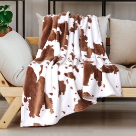PiccoCasa Cow Printed Blanket, Soft 300GSM Fleece Flannel Throw Blanket Lightweight Cute Comfy Warm Cow Texture Cowhide Blankets for Couch Sofa Bed Office Brown 130 x 150cm