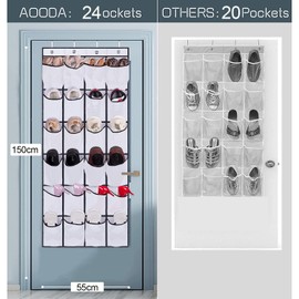 VASA NAMA Organizador de Zapatos colgado sobre la Puerta, Organizador Colgante para Guardar Zapatos, Estante Colgante con 24 Bolsillos Grand, 4 Ganchos para Puertas, Talla150 x 55(Blanco)