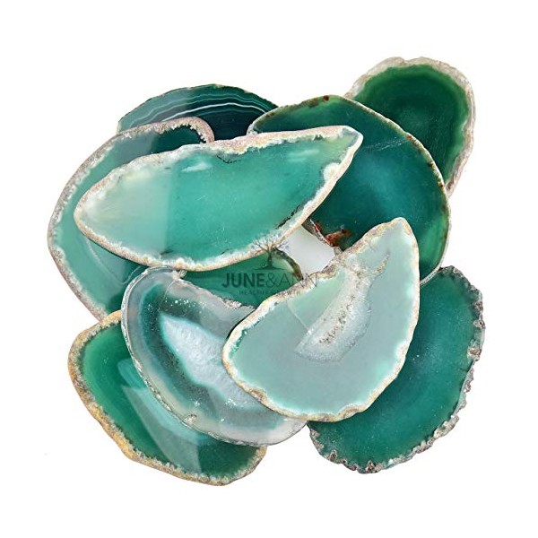June&Ann Green Agate Light Table Slices,Large Size,approx. 3-4inch Length, 10 Pcs Irregular Polished Agate Slab Cards Healing Crystals Geode Stones for Home Decoration & Jewelry Making