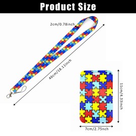 2 Sets Autism Awareness Retractable ID Badge Holder, Adjustable Lanyard ID Holder, Colourful Puzzle ID Card Holder with Tear-Off Lanyard, for ID, Office, School