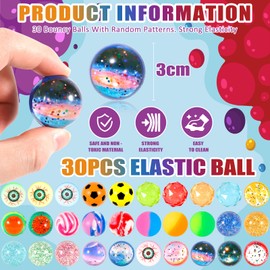 ENCOUN Pack of 30 Bouncy Balls, 32 mm Bouncy Balls for Children, Bouncy Balls, Various Bouncy Balls Set, Children's Birthday Party Favours, Pinata Advent Calendar Filling