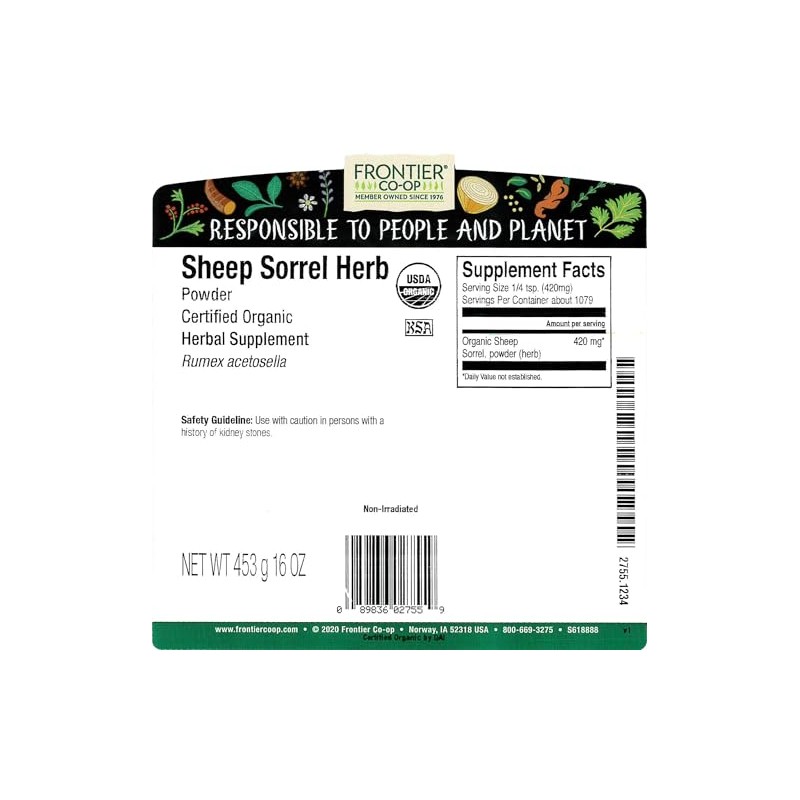 Frontier Co-op Organic Sheep Sorrel Powder, 1lb Bulk Bag -