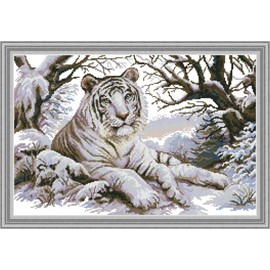 Gofission 11ct Stamped Cross Stitch Kits for Adults Beginners, Tiger DIY Pre Printed Cross Stitch Embroidery Set with Accessories Wall Decor 65x45cm (Tiger)