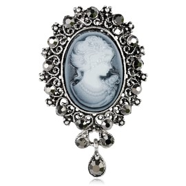 Victorian Brooch, Vintage Cameo Brooch, Grey Beauty Maiden Brooch Pins for Women Fashion, Ancient Silver Brooch Antique Royal Luxury Jewelry for Anniversary, Birthday