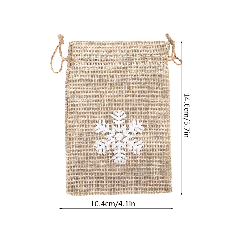25Pcs Drawstring Bag Like Linen Snow Pattern Gift Bag Christmas