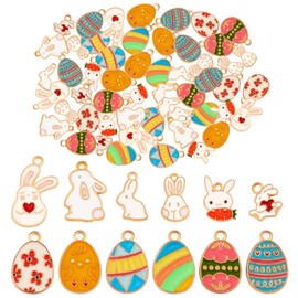 COGCHARGER 60 Pieces Easter Charms Pendant Enamel Egg Rabbit Charm Alloy Enamel Pendants for Jewelry Necklace Earring Making Crafts