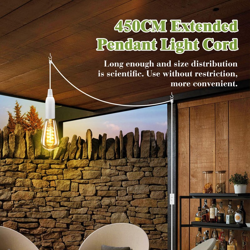 Pendant Light Ceiling Lighting Fitting, 4.5 M White plug in