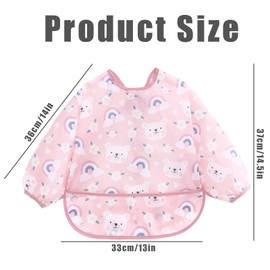 Qwrqwr Baby Bib with Sleeves Waterproof Weaning Bib for Toddlers 6-36 Months Coverall Apron Machine Washable for Mess-Free Feeding Soft Safe and Stylish Design (Pink)
