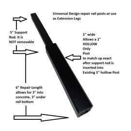 ANVIL'S 1" Outdoor Step Handrail Repair Brackets for Loose Railing Post 6" Steel Grip Railing Support Rod Mount for Wrought Iron Rails No Welding Needed for 1" Posts Broken Out of The Concrete Black