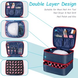 Ezindraw Ezindraw Nail Polish Organizer Bag, Nail Polish Organizer Case, Double Layer Nail Polish Storage Fits a Nail Lamp, Holds 30 Bottles (15ml/0.5 fl.oz), Storage Travel, Navy Blue