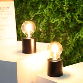 JHY DESIGN Set of 2 Black Table Lamp Battery Powered 7" Tall Cordless Lamp Light with Edison Style Bulb Battery Operated Great for Living Room Bedroom Weddings Parties Patio Events Indoors Outdoors