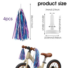 Classicseali 4pcs Bike Streamers for Girls,Colorful Bike Tassels for Girls, Durable Bike Tassels, Bicycle Streamers Suitable for All Kinds of Children's Vehicles, Including Bicycles, Scooters