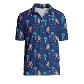 Tipsy Elves Men's Athletic Fit Golf Polo Shirt – with 4-Way Stretch Moisture-Wicking Fabric, Blue Sasquatch Shredder, Medium