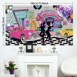 50's Photo Backdrop 50s Theme Party Decorations 1950s Decorations for Party Rock and Roll Party Banner Classic Backdrop for 50s Party, 72.8 x 43.3 Inch