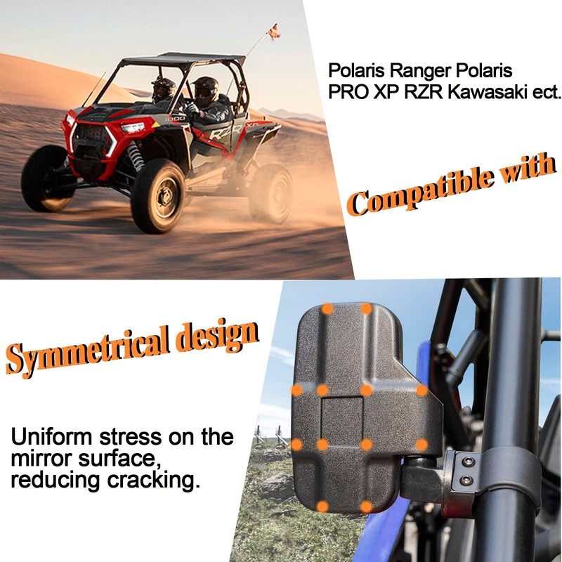 UTV Side Rear View Mirror With 1.75" to 2" Roll