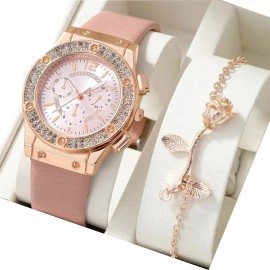 Gaiety Kit Reloj 2 Piezas Lujo Con Diamantes De Pulsera Para Mujer