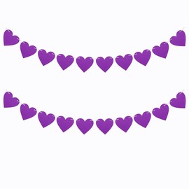 FAZHBARY 2 Pack Violet Heart Garland Valentines Heart Banner Heart Decorations for Bachelorette Wedding Anniversary violet Party Decorations
