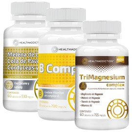HEALTHADDICTION Pack Cognitivo & Enfoque – Hongos Adaptógenos con Ginseng + Complejo B Vegano + TriMagnesium con Vitamina B6 – 3 Suplementos Sin Gluten – 60 Cápsulas/Tabletas c/u