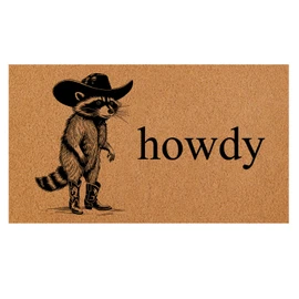 Funny Howdy Raccoon Welcome Mat Cute Western Cowboy Door Mat Indoor Outdoor Doormat Cool Front Door Mat Outside Entrance 30 x 17 Inches Rug for Entryway, Porch, Patio, Home Decor
