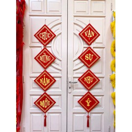 Vietnamese Lunar New Year Decoration Couplets- Red Hanging Couplets for New Year Decorations- Vietnamese TET New Year Decoration_Lien Treo Trang Tri TET (Large 1.5m)